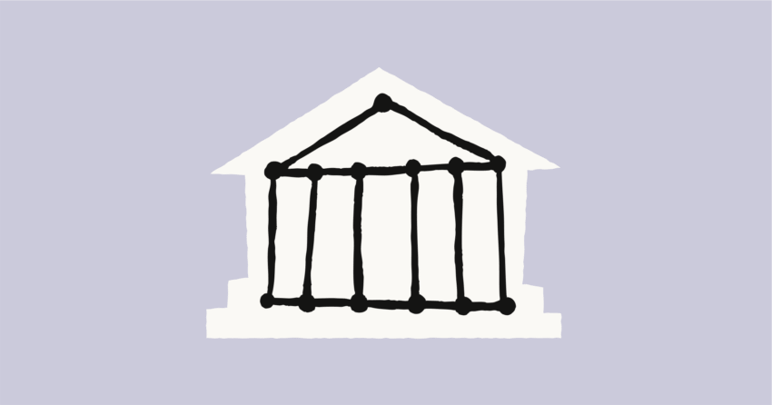 A simple line drawing of a government building, symbolizing the partnership between Anthropic's AI and the US government.