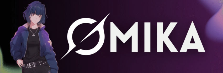 Grok's new AI companion, Mika, an anime-style woman with blue hair, a blue jacket, and ripped jeans, stands next to the companion selection screen.