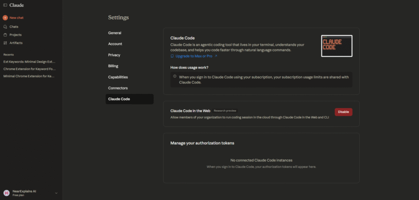 A user enabling the new Claude Code in the Web feature within the Claude AI settings menu.