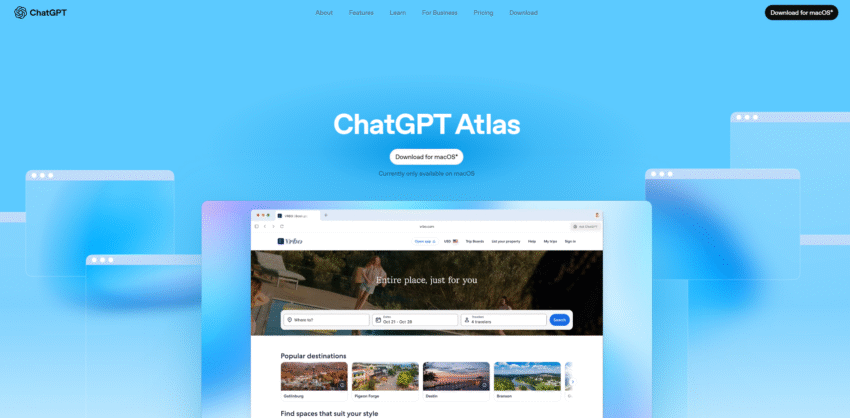 A user demonstrates the ChatGPT Atlas browser's Agent Mode performing an SEO audit on the Google Search Console website.