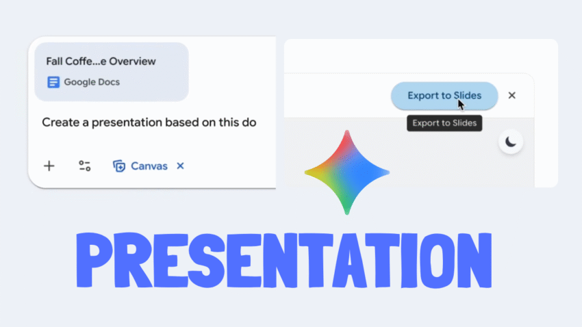 Tweets from EdDiboi and the Google Gemini App announcing the new 'Canvas' feature, which creates presentations from prompts in Gemini.